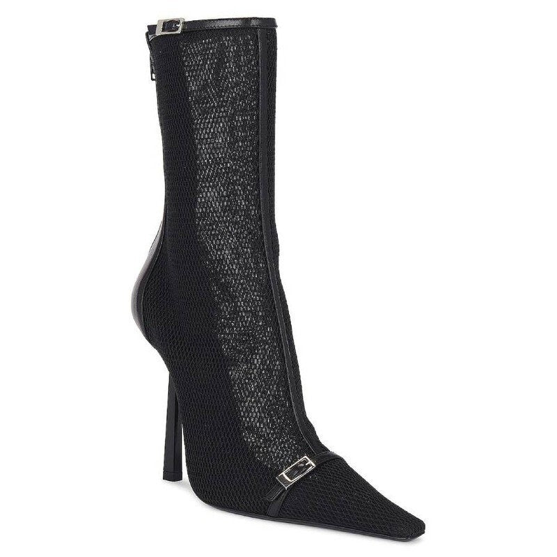 Saint Laurent Black Mesh-Leather Pointed-Toe Booties