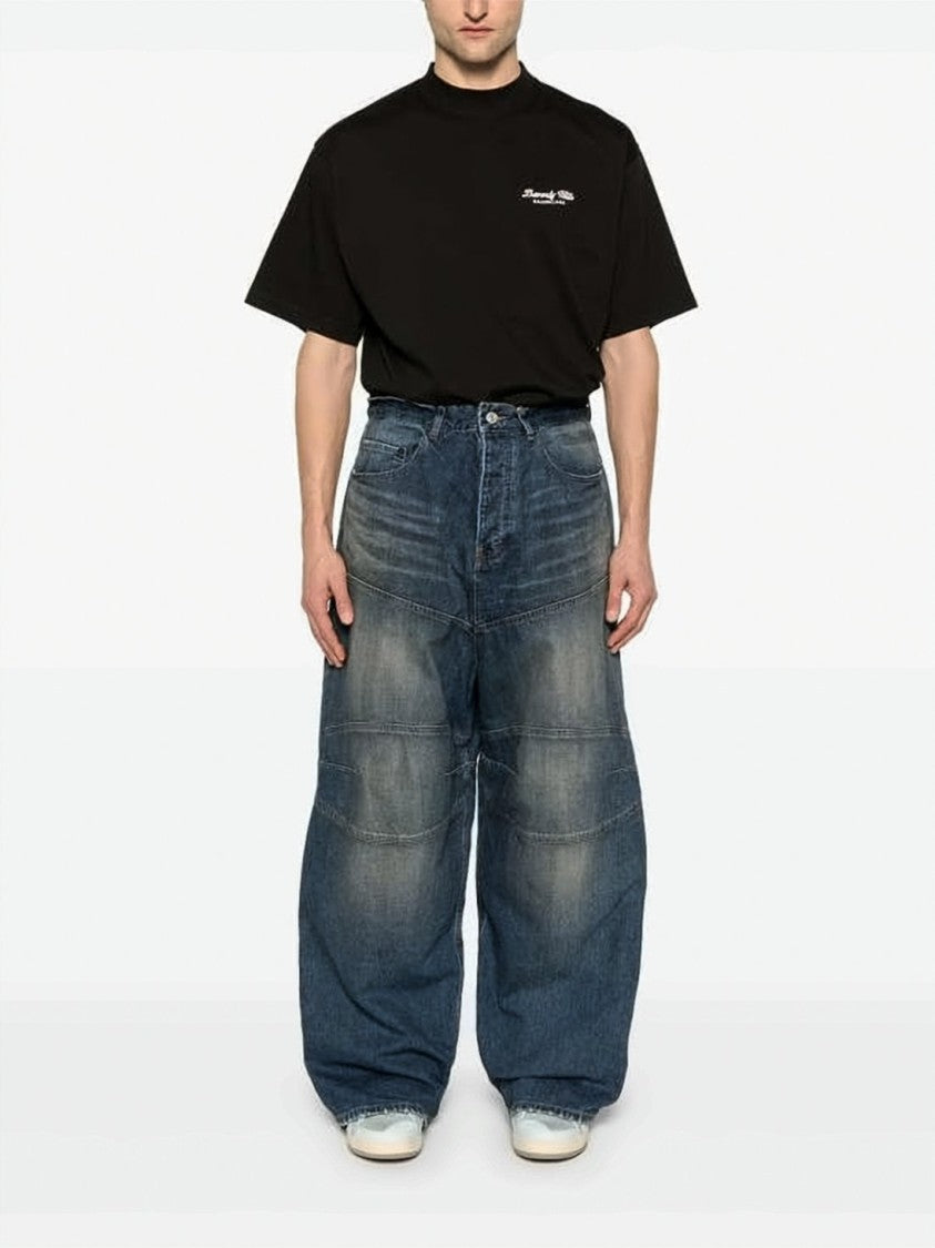 Balenciaga Wide-Leg Denim Pants With High Waist And Distressed Wash