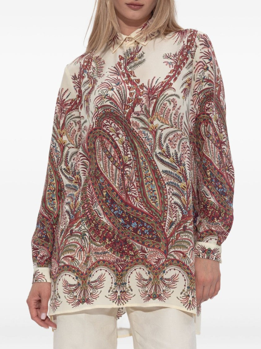 Etro Long-Sleeve Silk Shirt With Multicolour Paisley Print