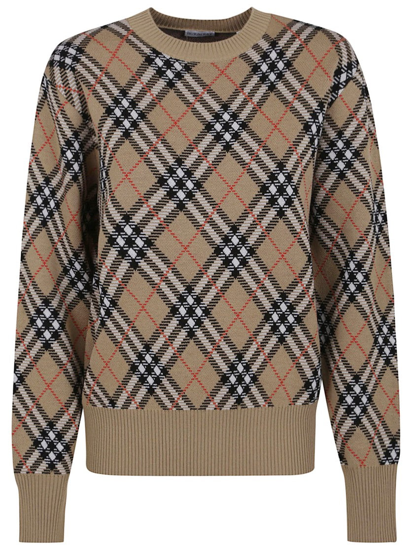 Burberry Checkered Beige Wool Blend Sweater