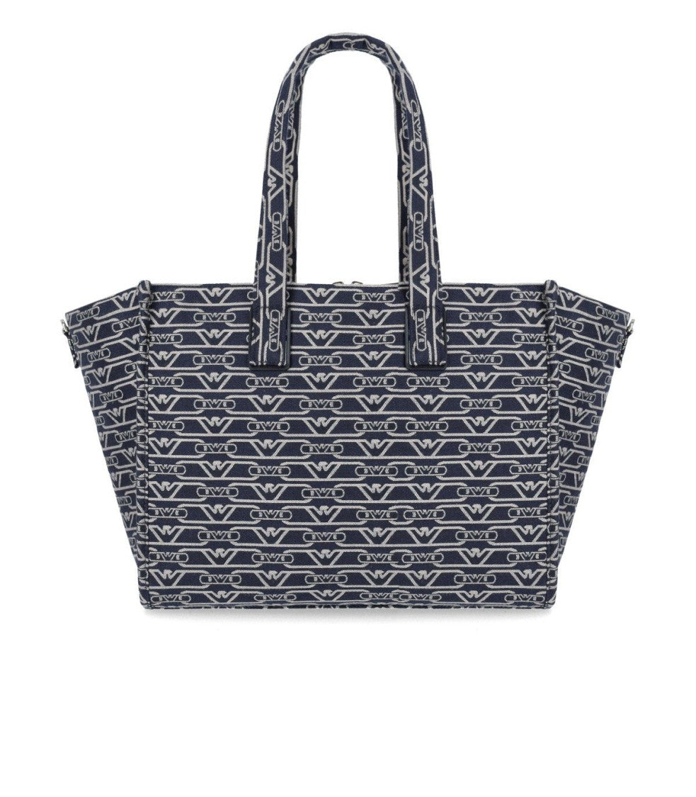 Emporio Armani Monogram Blue Écru Medium Shopping Bag