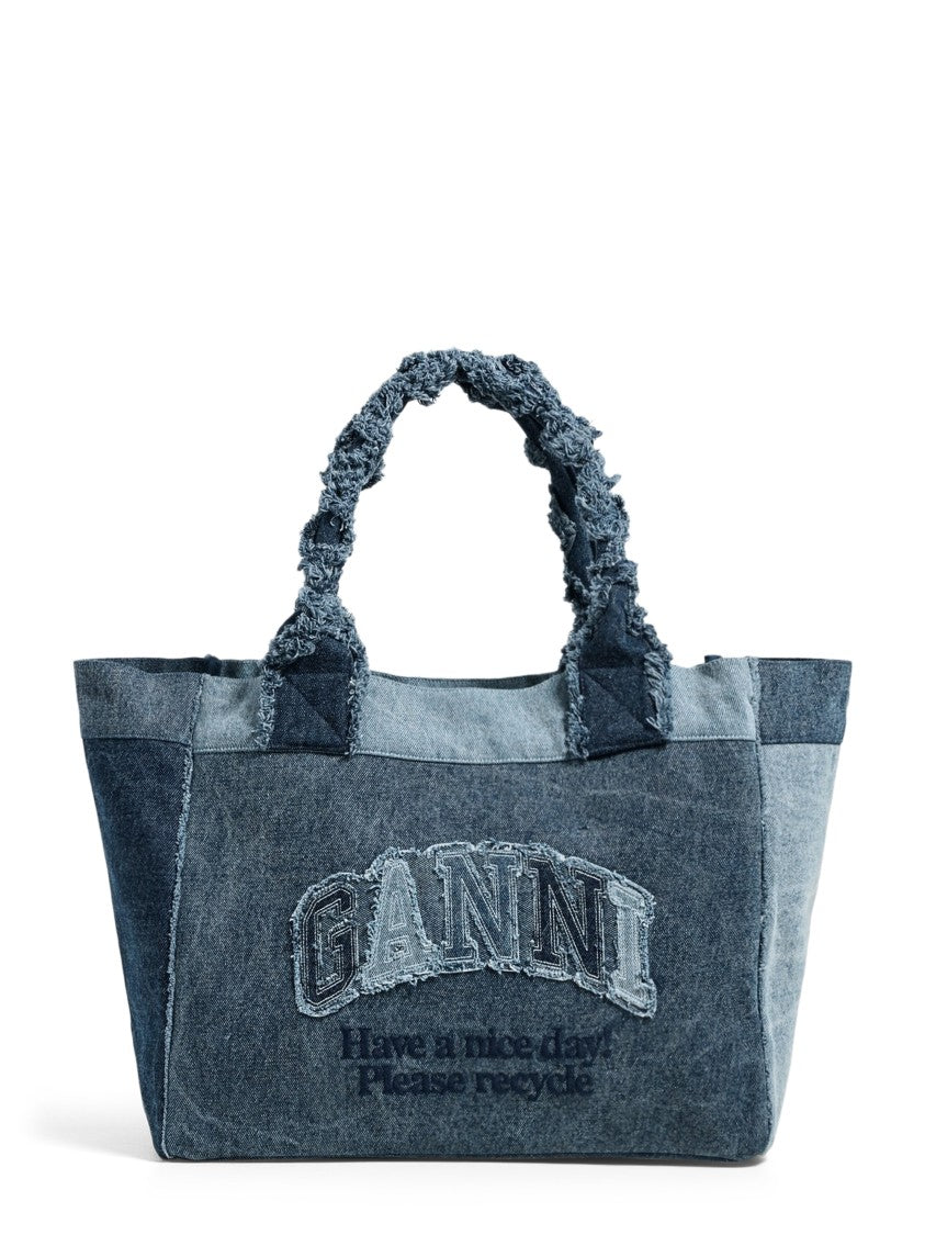 Ganni Cotton Denim Medium Trapeze Shopper Bag Crafted
