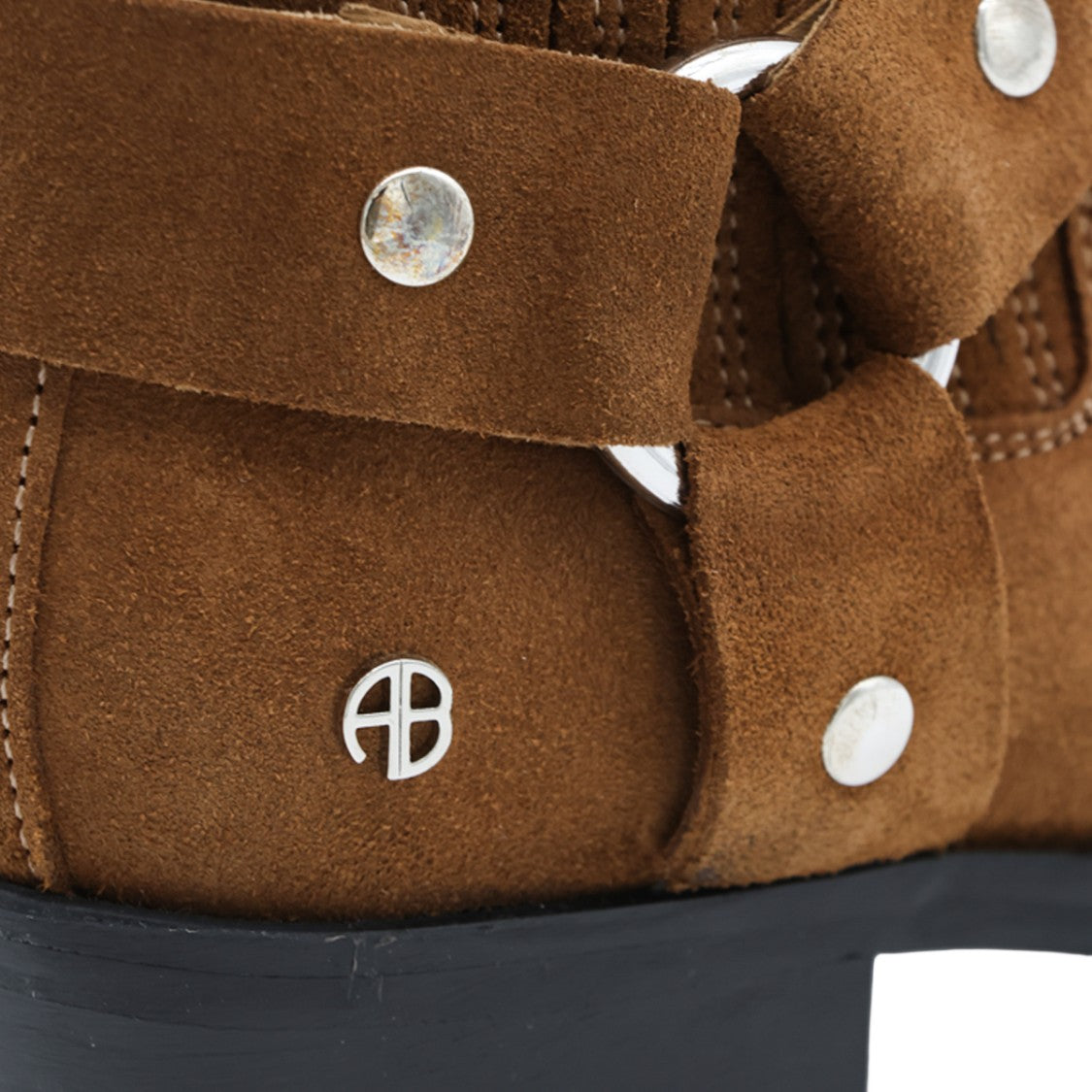 Anine Bing Rich Brown Suede Ankle Boots With Silver Accents