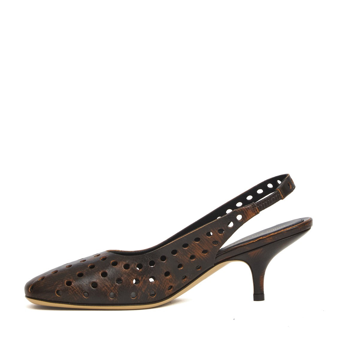 Dries Van Noten Perforated Leather Round Toe Slingback Pumps