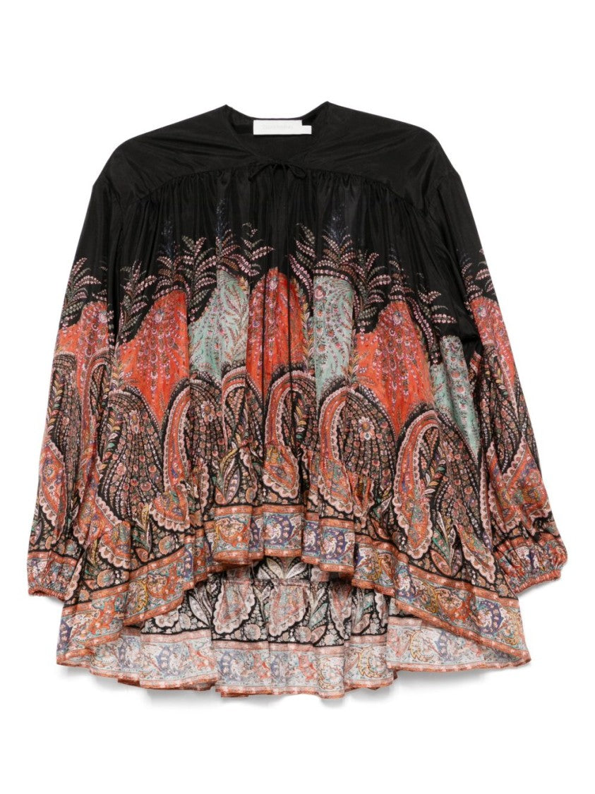 Zimmermann Rhiannon Ruffle Billow Blouse In Black Paisley
