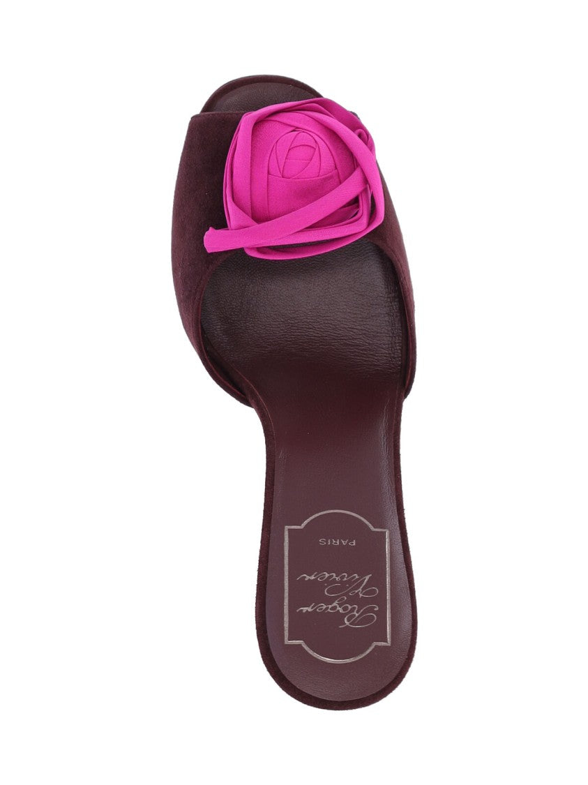 Roger Vivier Brown Rose Vivier Satin Mules