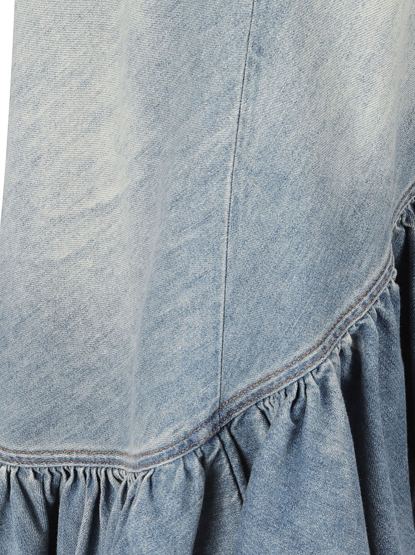 Alaïa Ankle-Length Ruffled Denim Skirt With Flared Cut