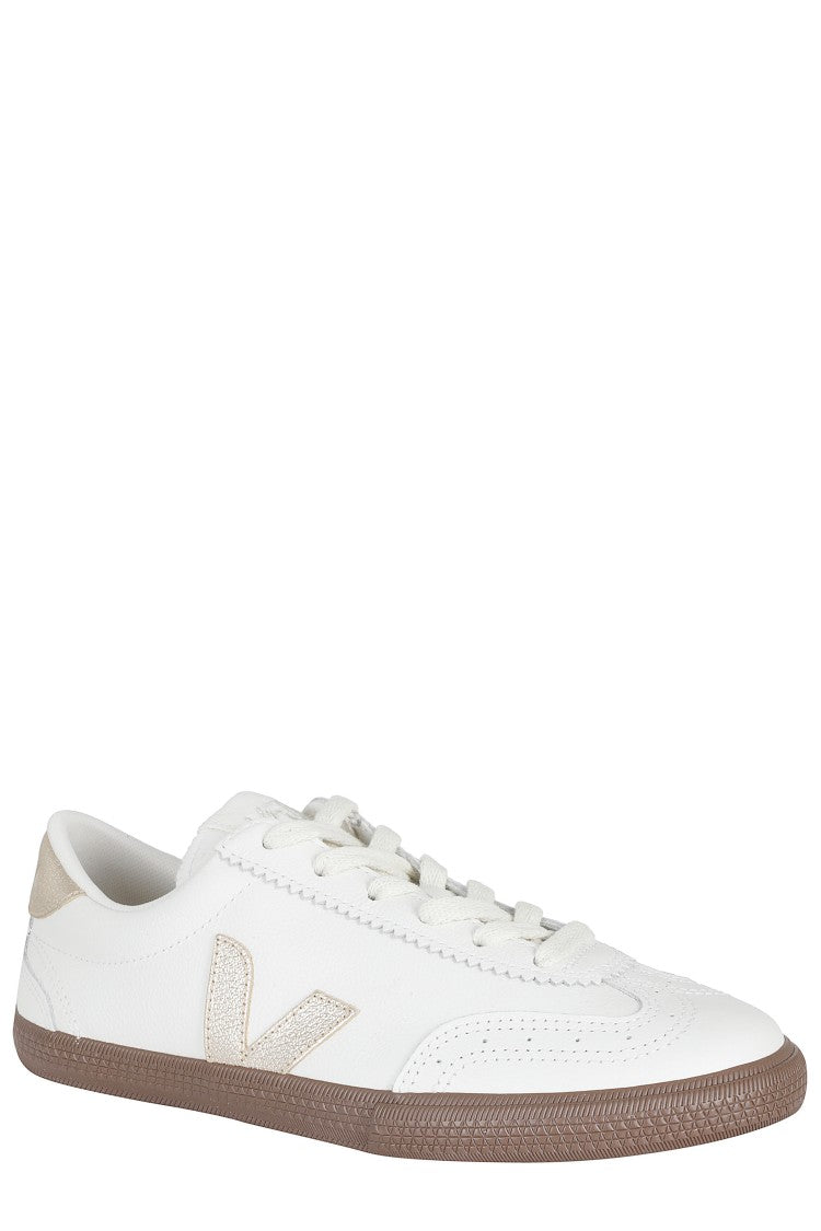 Veja White Volley Ot Gold-Logo Leather Sneakers