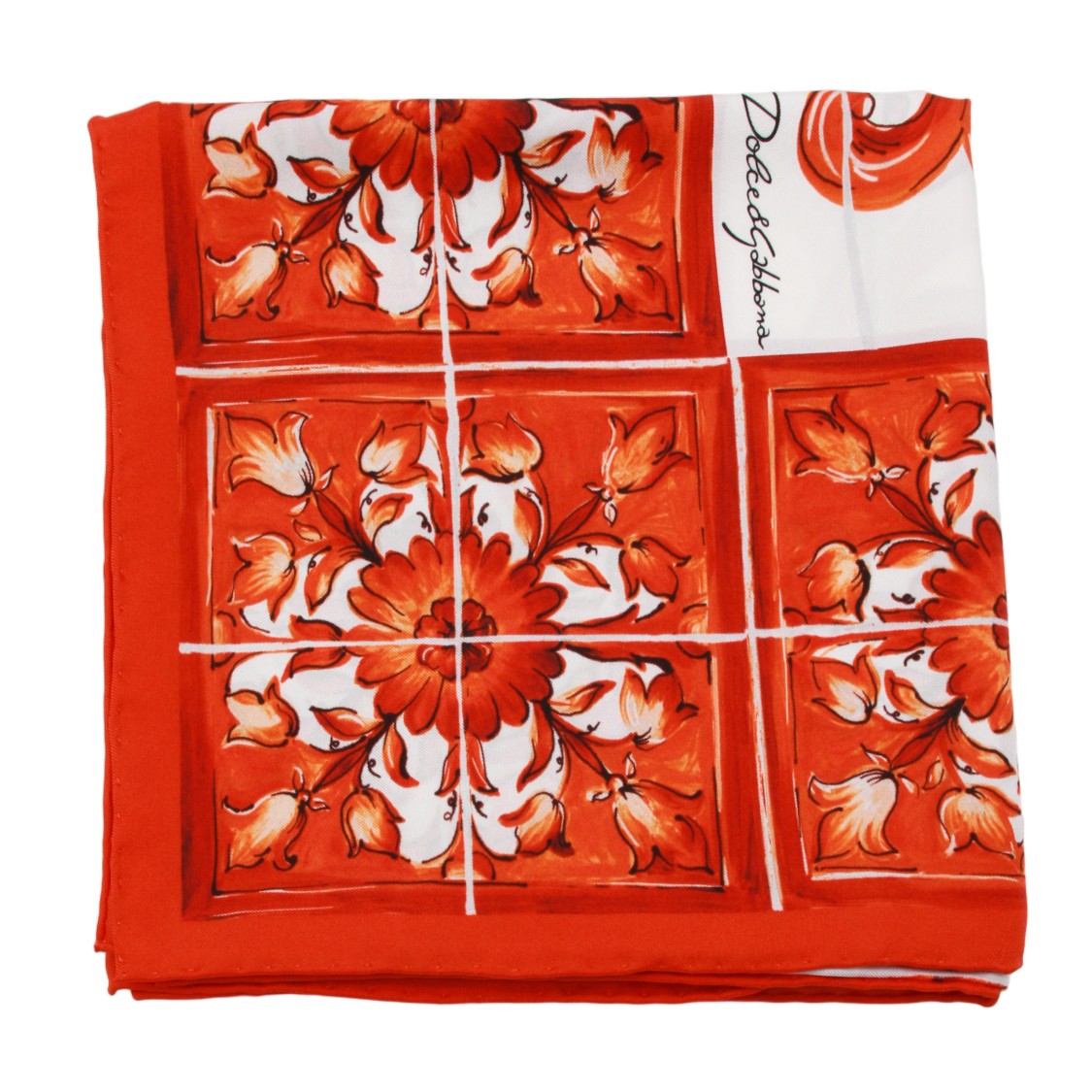 Dolce & Gabbana Square Silk Scarf With Vibrant Floral And Tile Pattern
