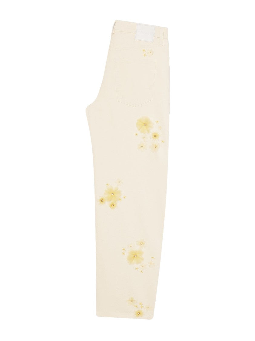 Frame Low-Slung Barrel Jeans With Floral Embroidery