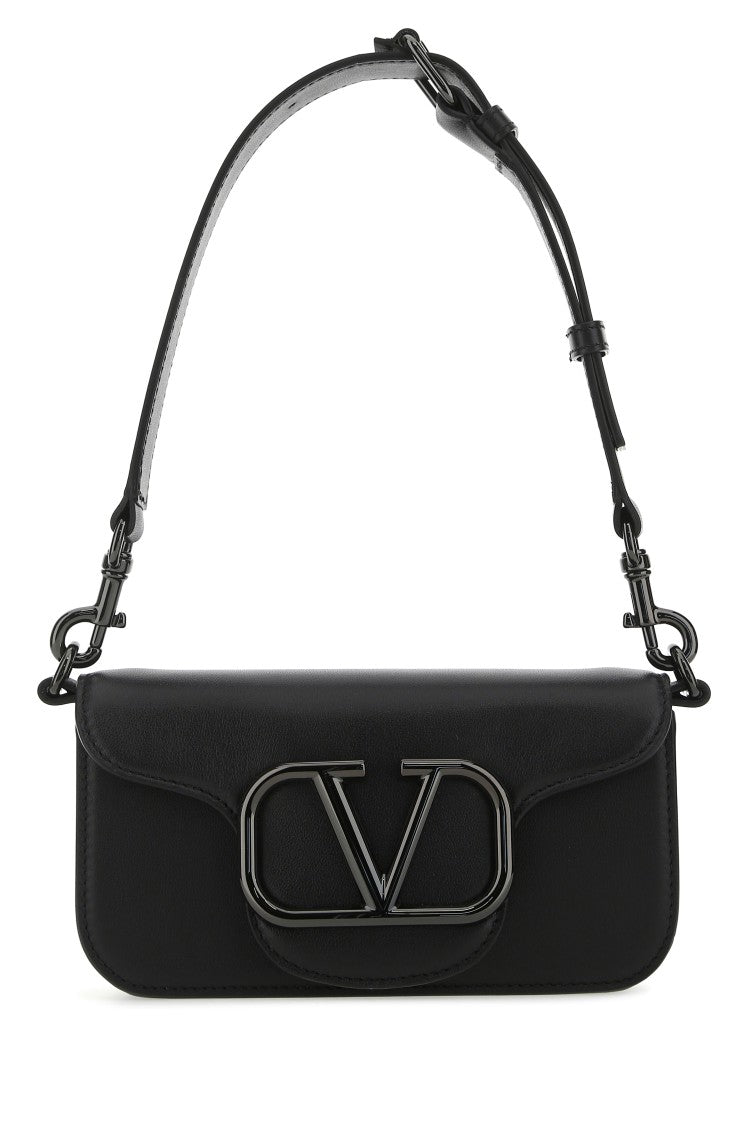 Valentino Garavani Structured Black Calf Leather Shoulder Bag With Logo Detail