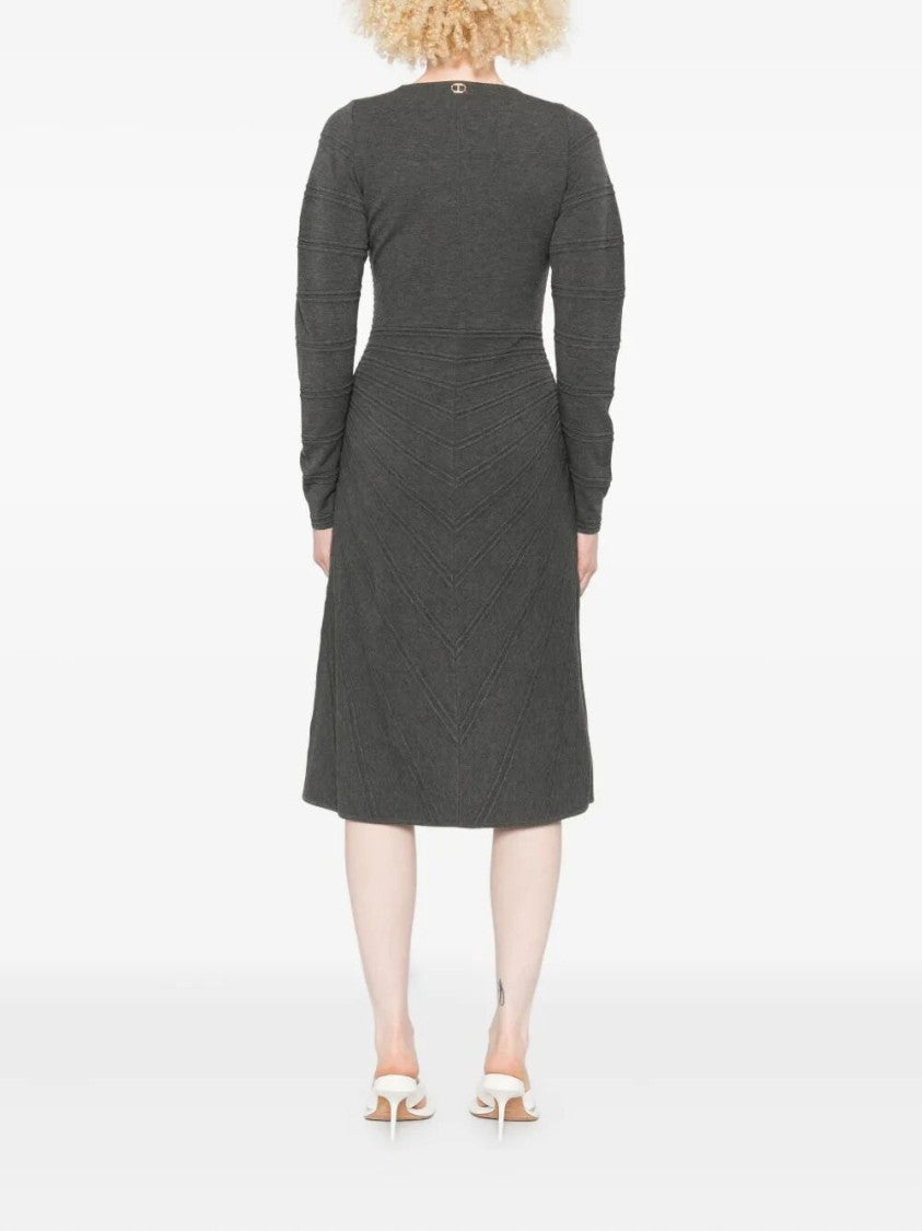 Twin-Set V-Neck Midi Dress With Textured Design