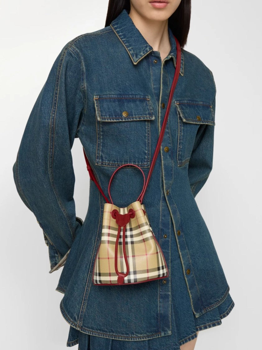 Burberry Beige Check Leather Bucket Bag