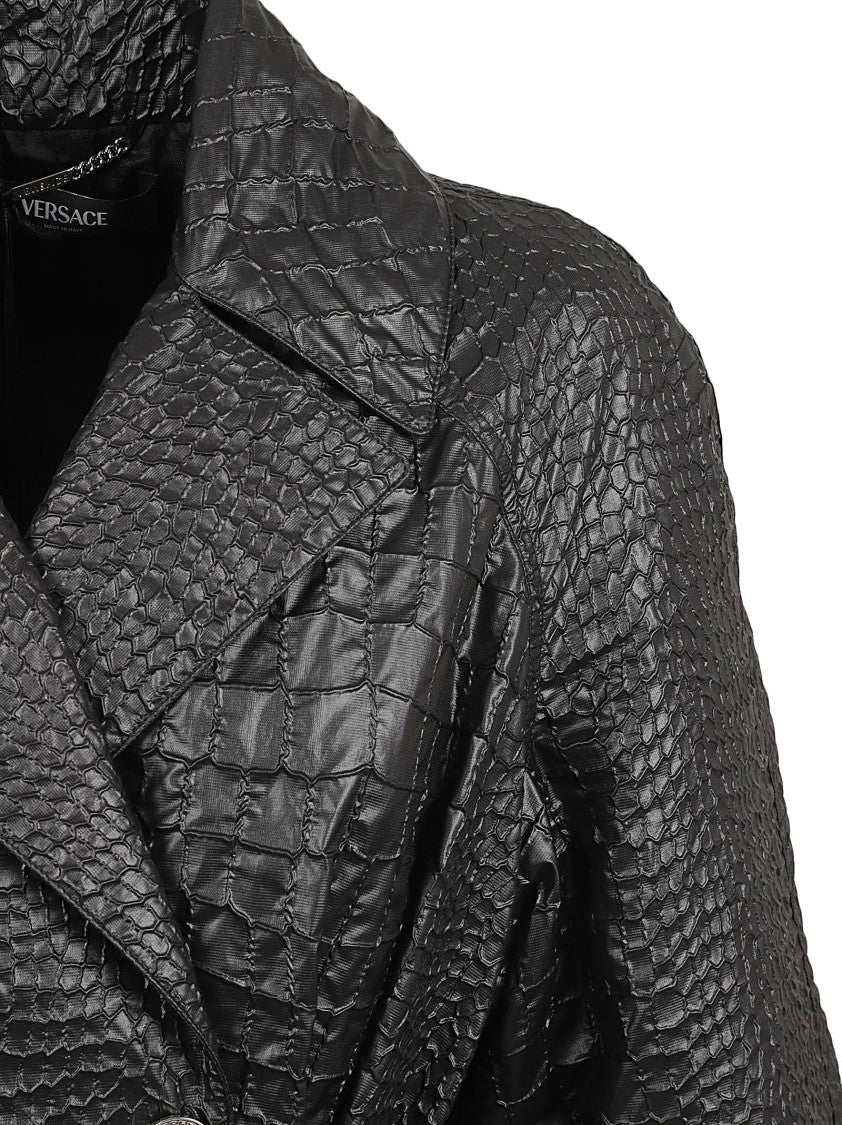 Versace Textured Black Trench Coat
