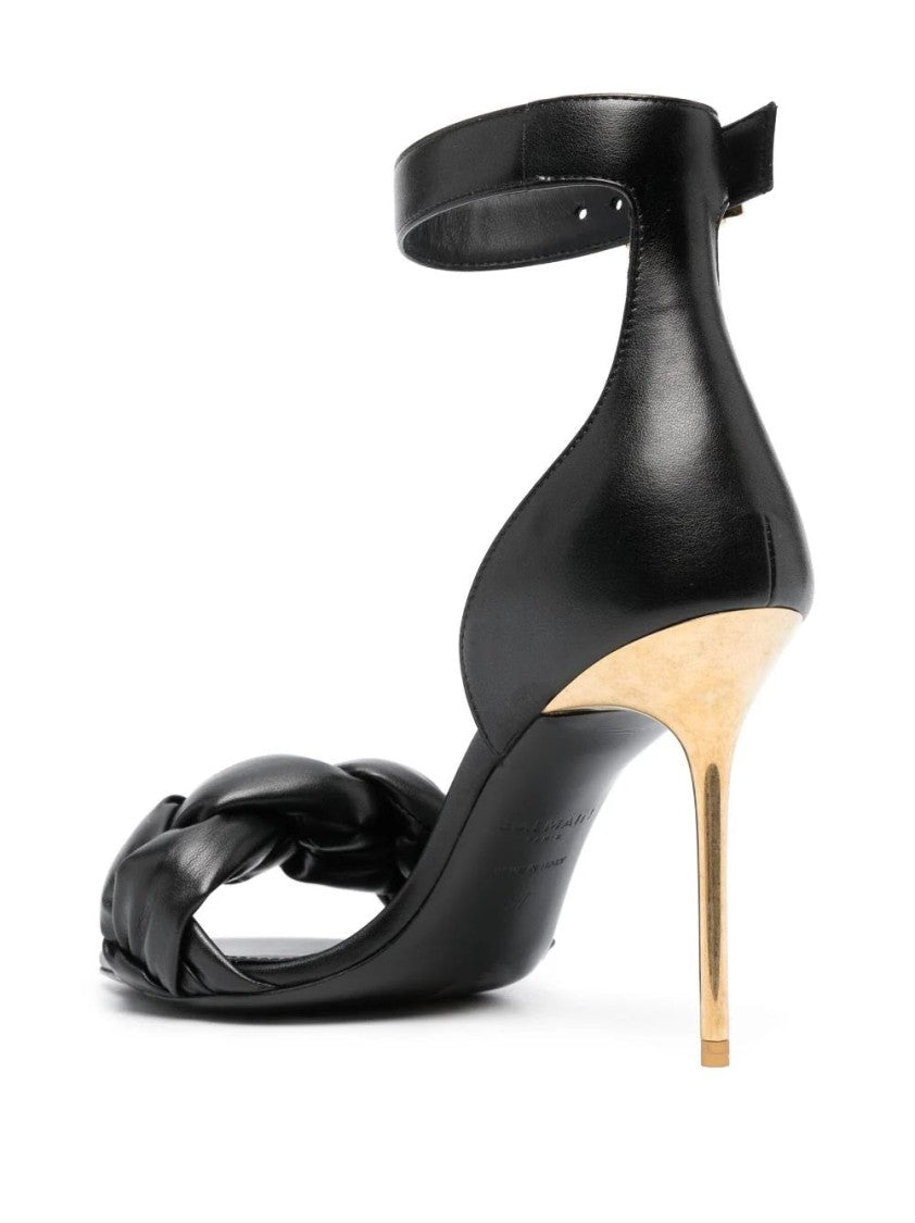 Balmain Uma-Braided Black High-Heeled Sandals