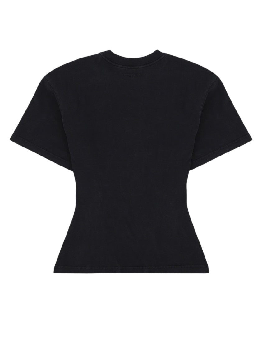 Courrèges Fitted Embossed Logo Black Cotton T-Shirt