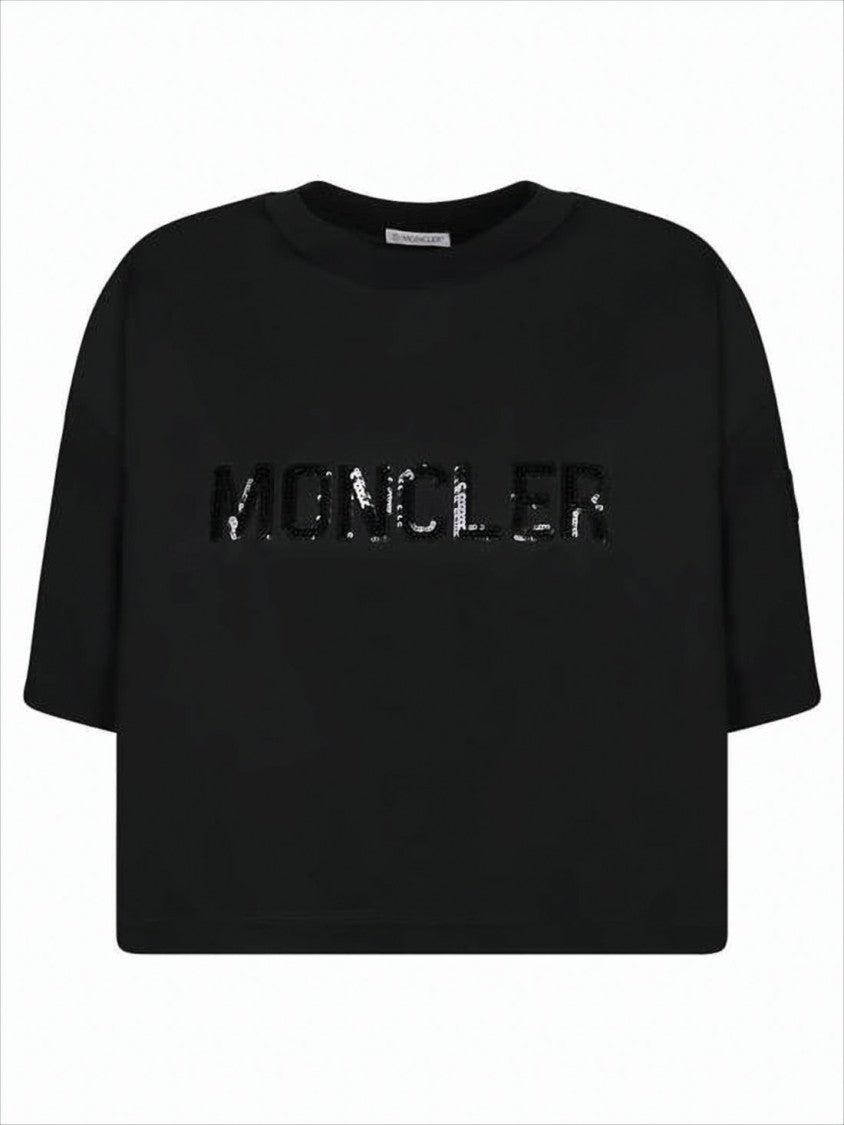 Moncler Cropped Short-Sleeve Sweater With Sequined Detail
