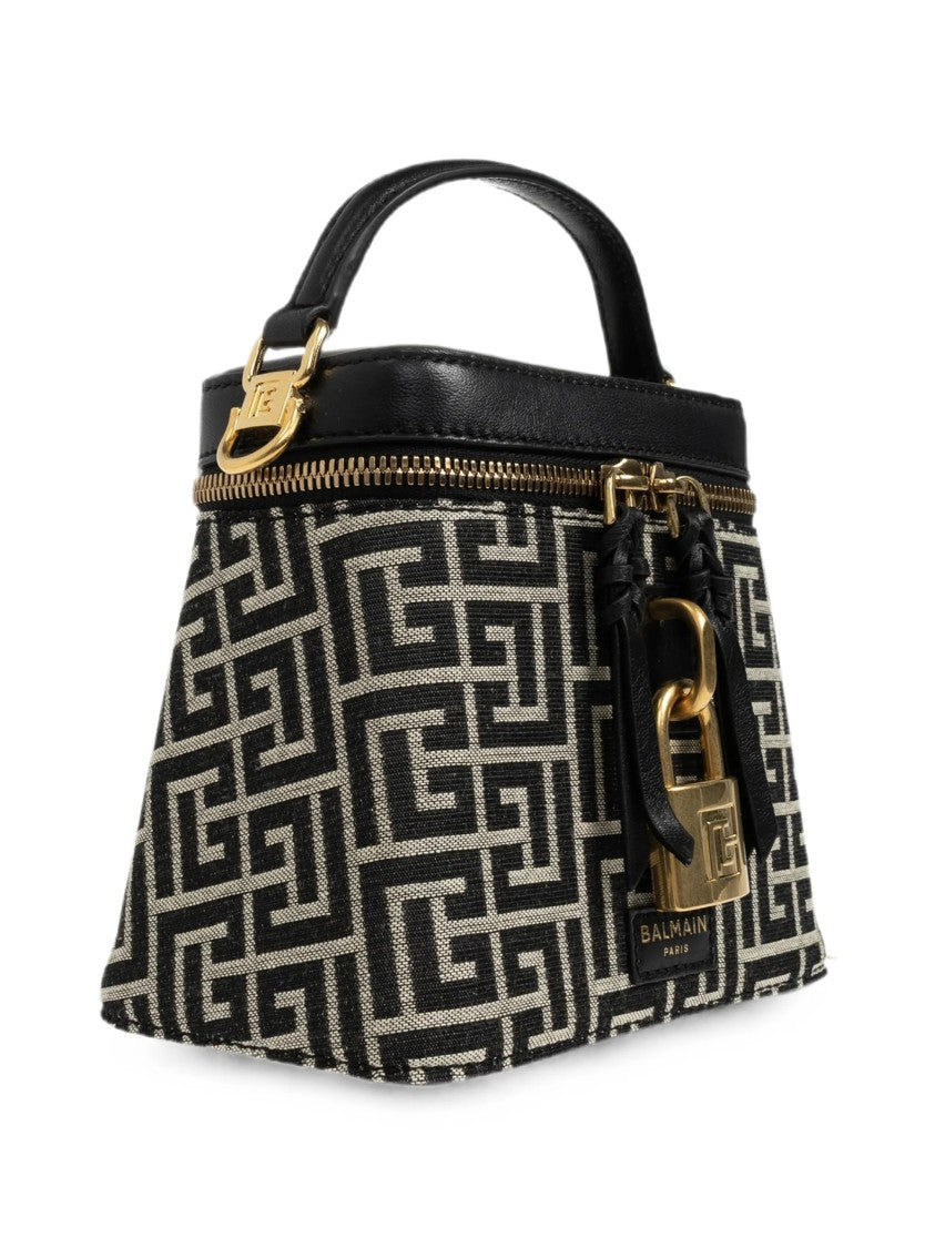 Balmain Trapezoidal Handbag With Geometric Pattern And Gold Accents