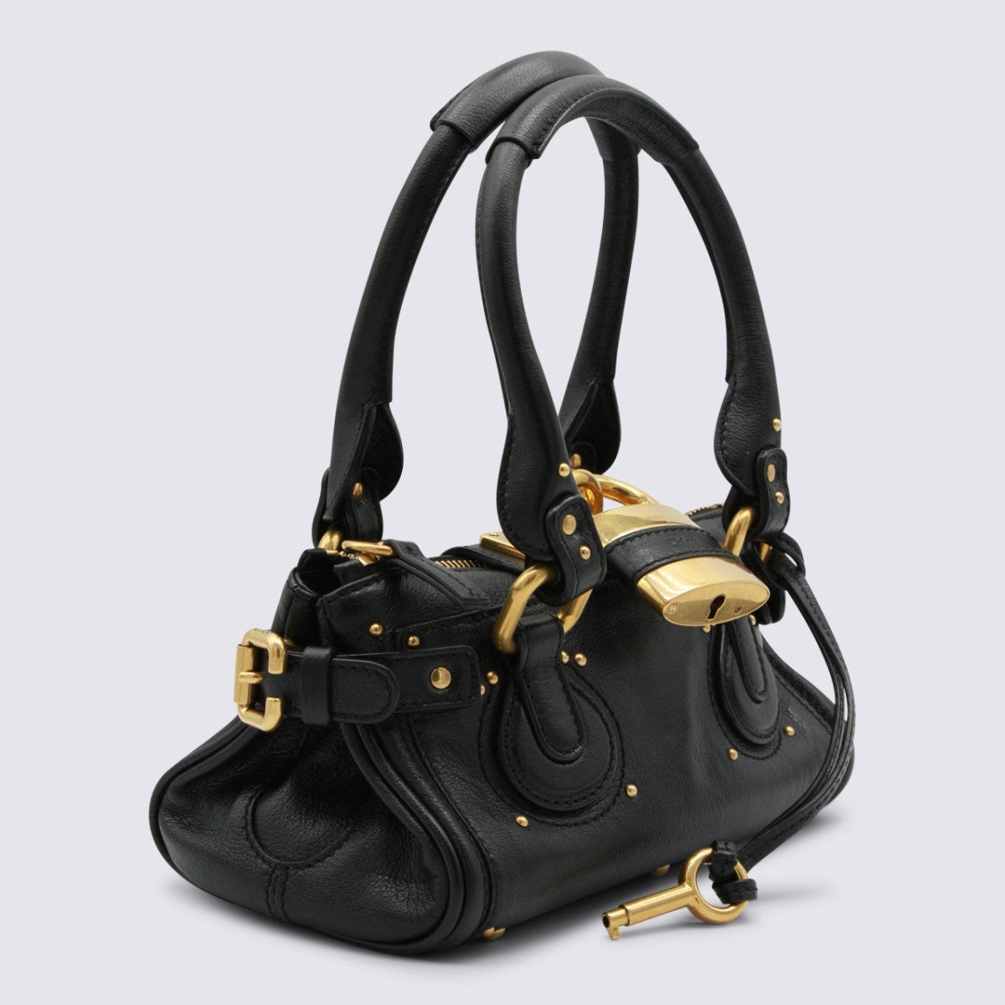 Chloé Structured Black Leather Handbag With Gold-Tone Hardware
