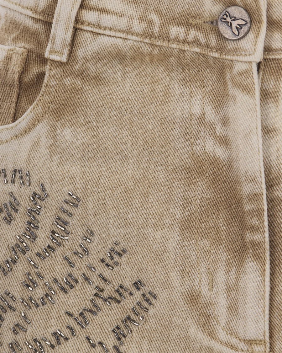 Patrizia Pepe Beige Rhinestone Vintage Cotton Denim Shorts