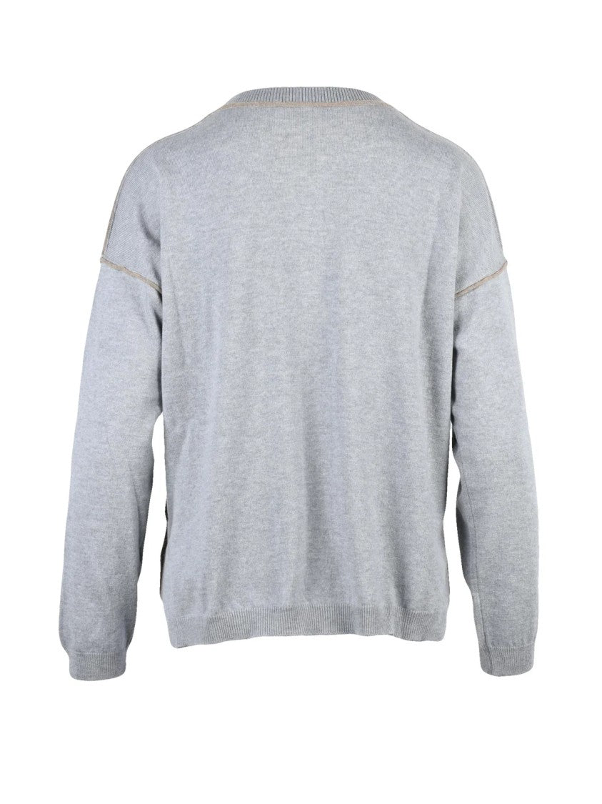 Gran Sasso Grey Serafino Partial Button Wool-Blend Cardigan