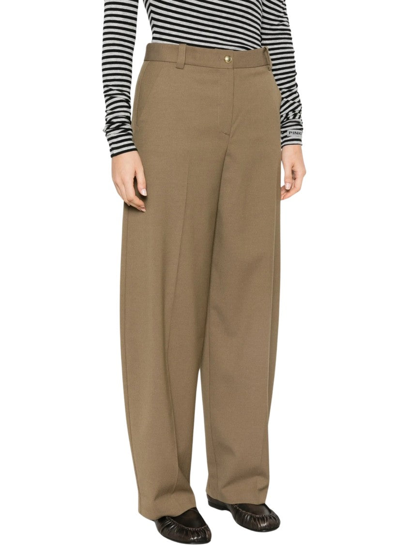 Pinko High-Waisted Wide-Leg Trousers With Logo Patch Detail