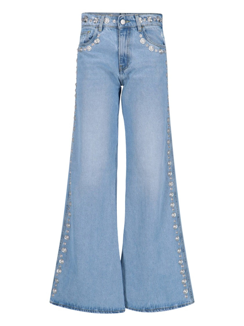 Coperni Wide-Leg Jeans – Light Blue Studded