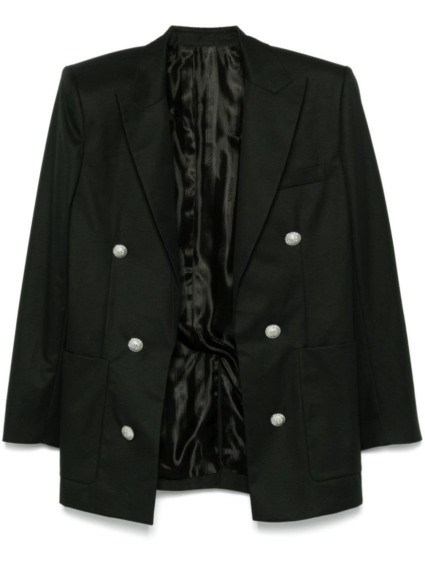 Balmain Structured Black Cotton Blazer With Shoulder Pads