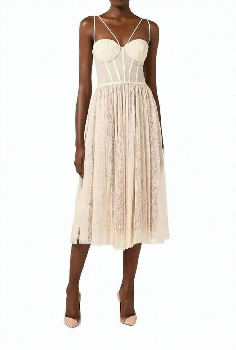 Elisabetta Franchi Lace Bust Top Adjustable Straps Dress