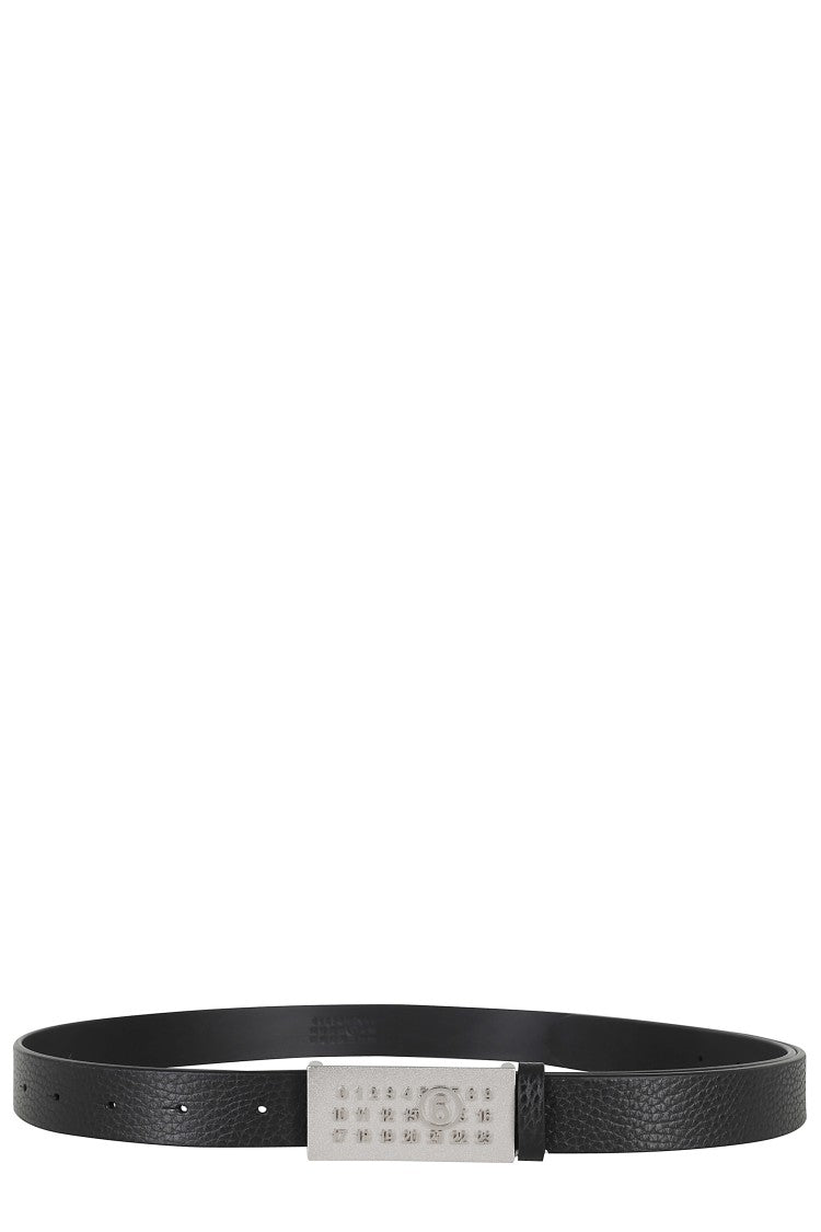Mm6 By Maison Margiela Black Numeric Logo-Buckle Calfskin Leather Belt
