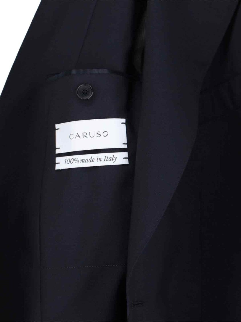 Caruso Single-Breasted Blue Wool Suit, Dark Shade