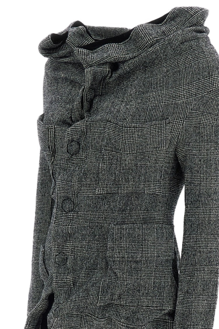 Junya Watanabe Check Wool-Blend Velvet Trim Unstructured Knit Jacket