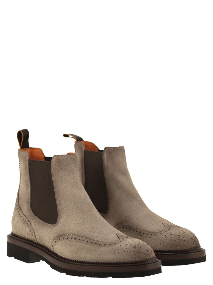 Santoni Chelsea Brogue Suede Ankle Boot