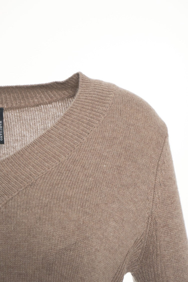 Guess By Marciano Beige Knit Sweater With Gold Buckle Detail