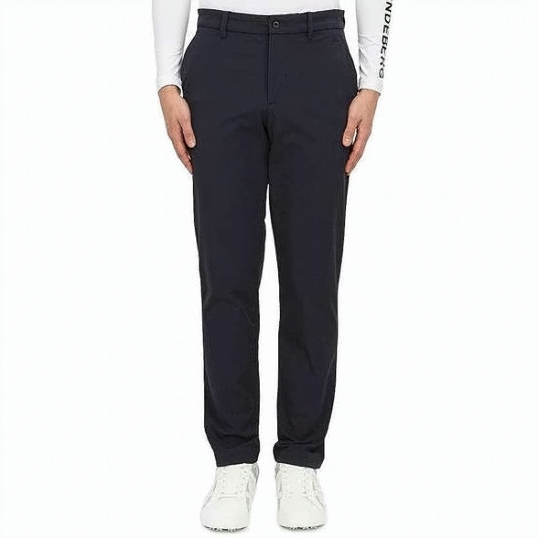 J Lindeberg Straight Black Tailored Pants With Mid-Rise Waist