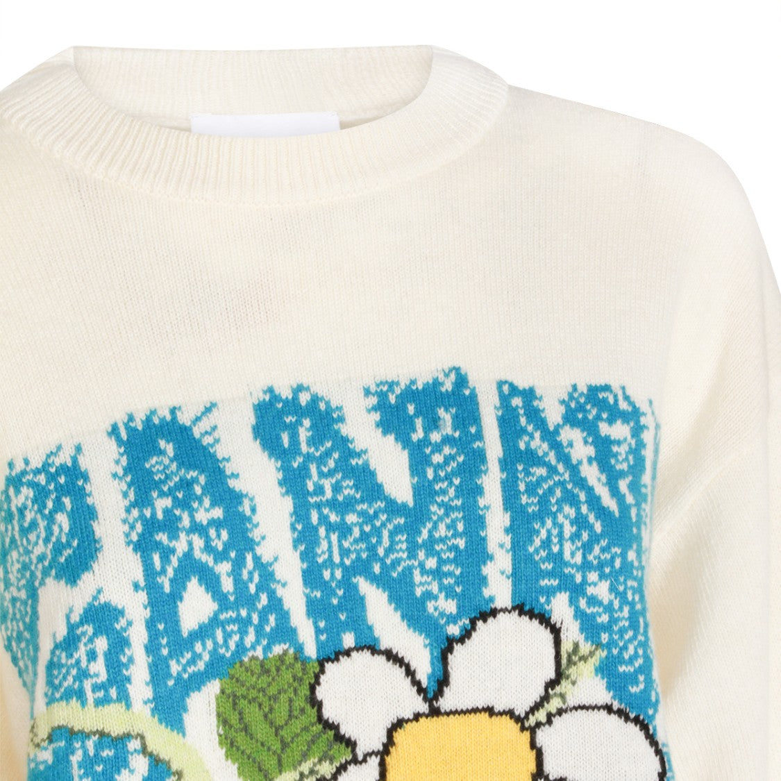 Ganni Egret Wool Sweater With Graphic Detailing