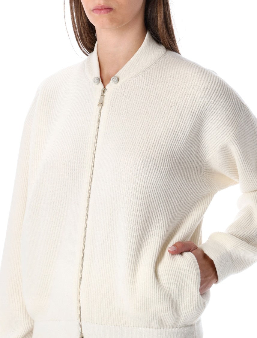 Fabiana Filippi Ivory Ribbed Knit Bomber