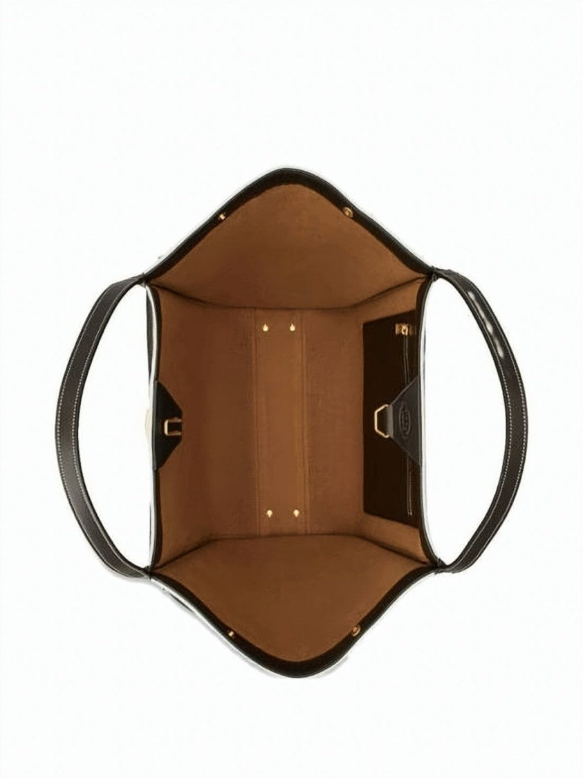 Tod's Structured Linen Tote Bag With Leather Trim