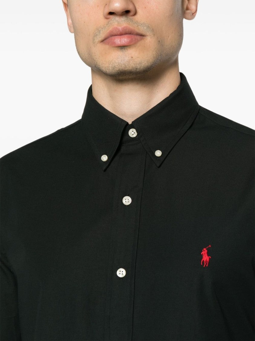Polo Ralph Lauren Classic Black Shirt With Button-Down Collar And Contrasting Buttons