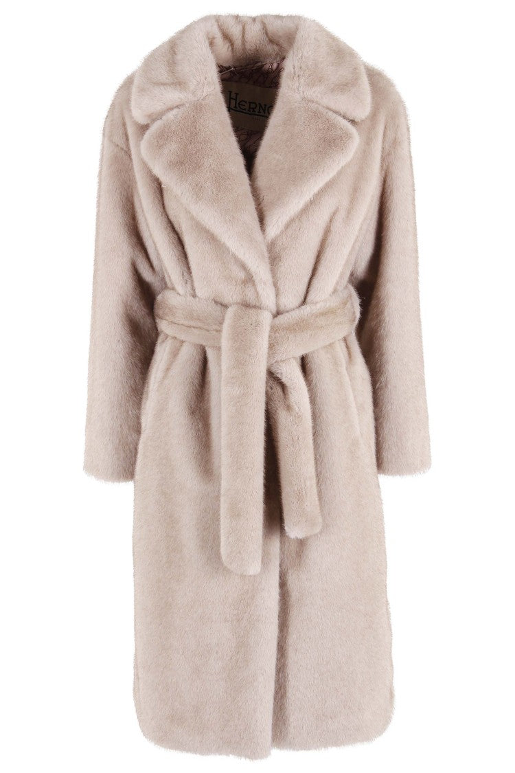 Herno Chantilly Eco Fur Coat With Wide Lapel