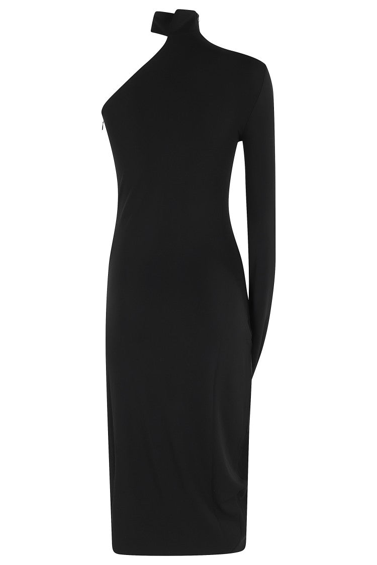 Alexander Wang Black Asymmetric Draped-Sleeve Viscose-Blend Midi Dress