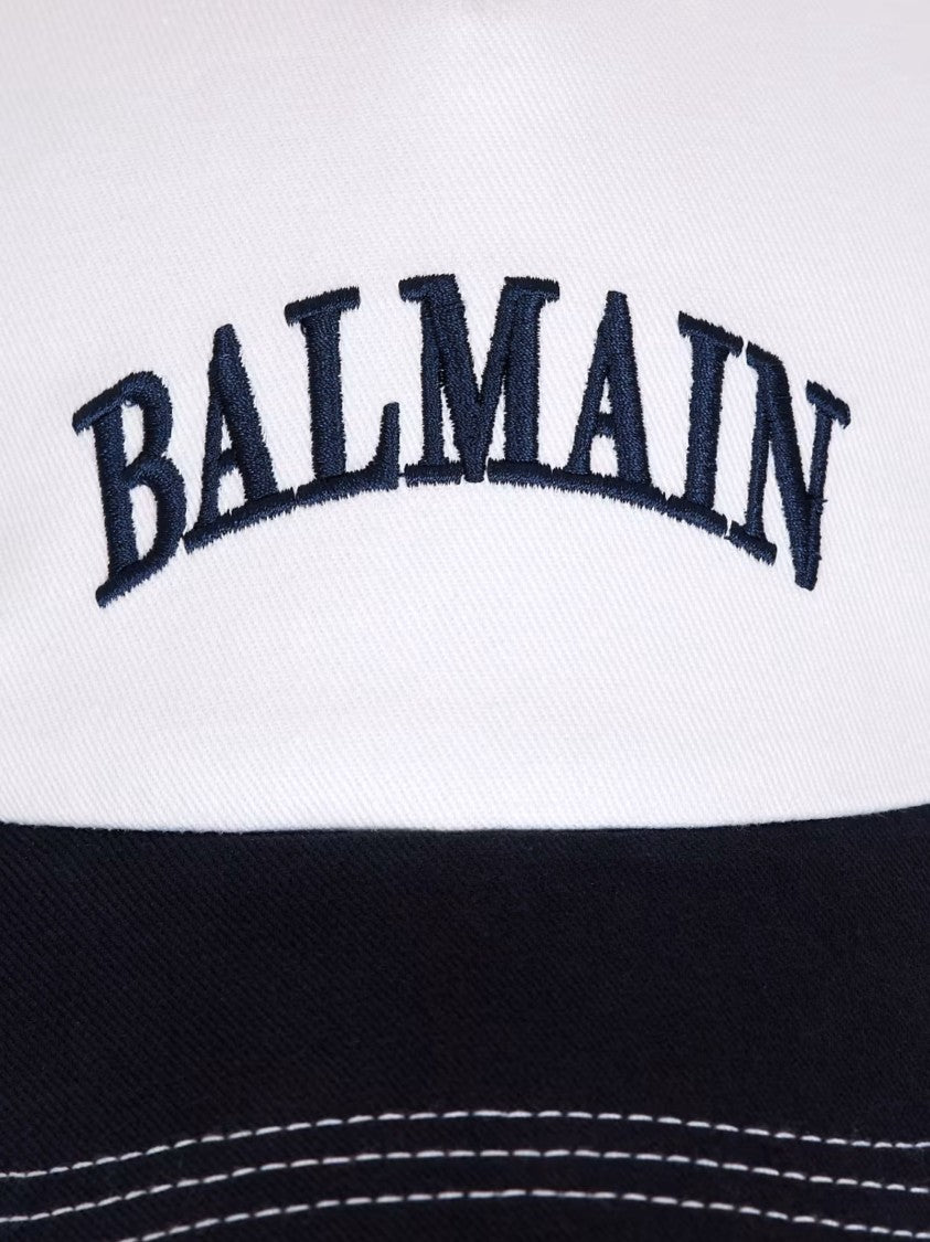 Balmain White Cotton Contrast Brim Hat