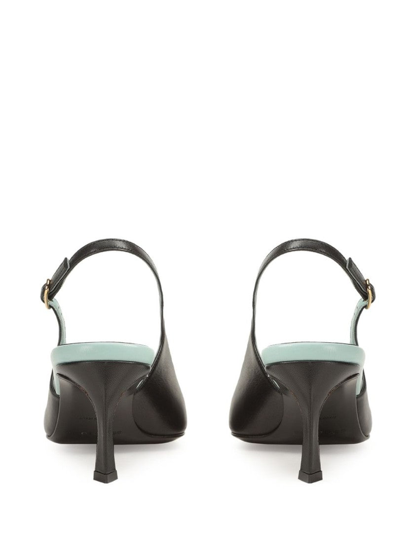 Sergio Rossi Pointed-Toe Slingback Heels With Gold Embellishment