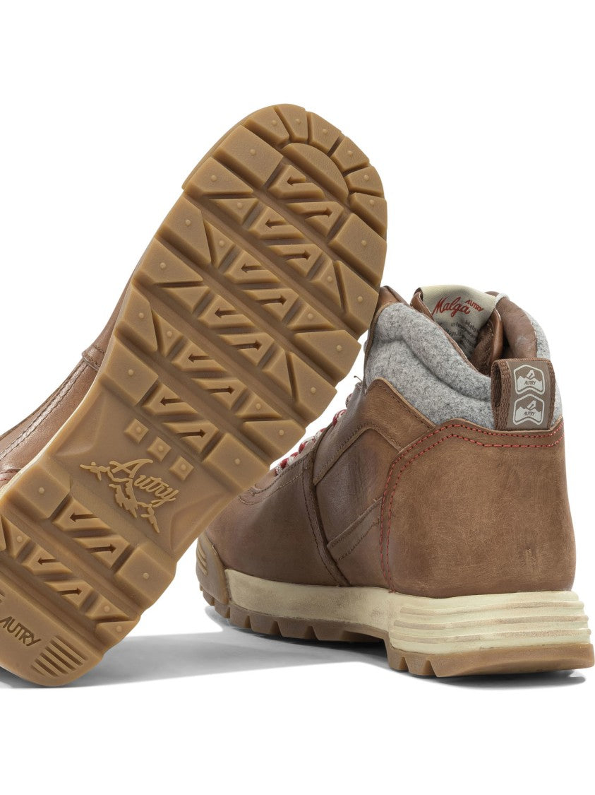 Autry Brown Ankle Boots With Padded Collar And Lace-Up Design