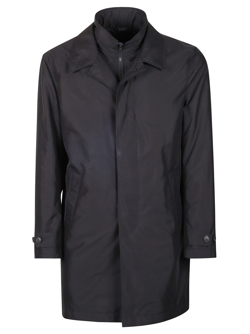 Fay Minimalist Black Coat With Concealed Zipper