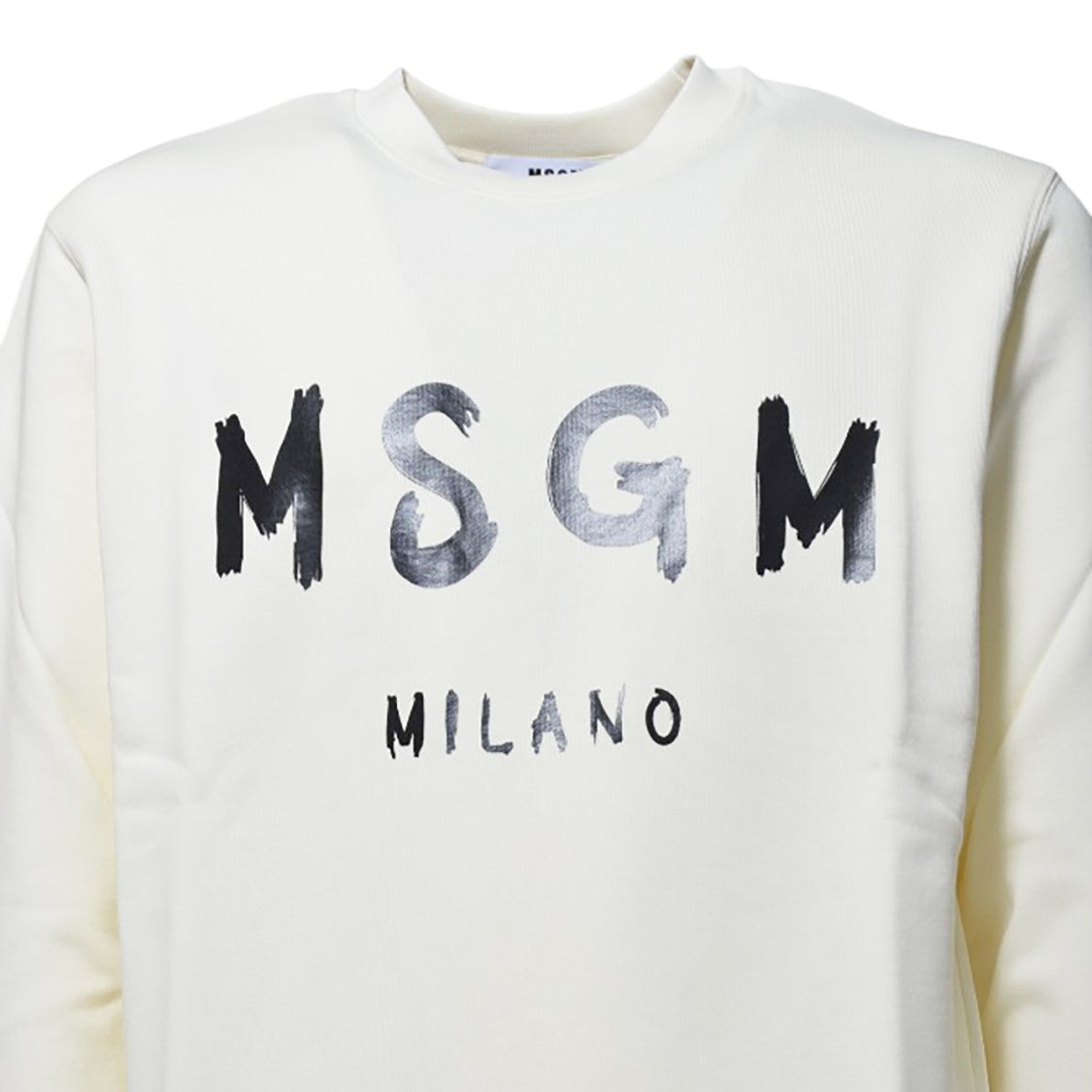 Msgm Cream Cotton Crewneck Sweatshirt With Brush Logo Print