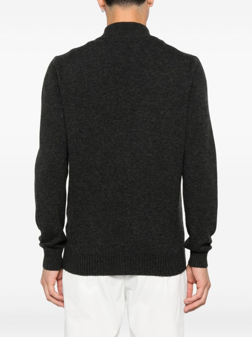 Vengera Dark Grey Sweater With Ribbed High Collar