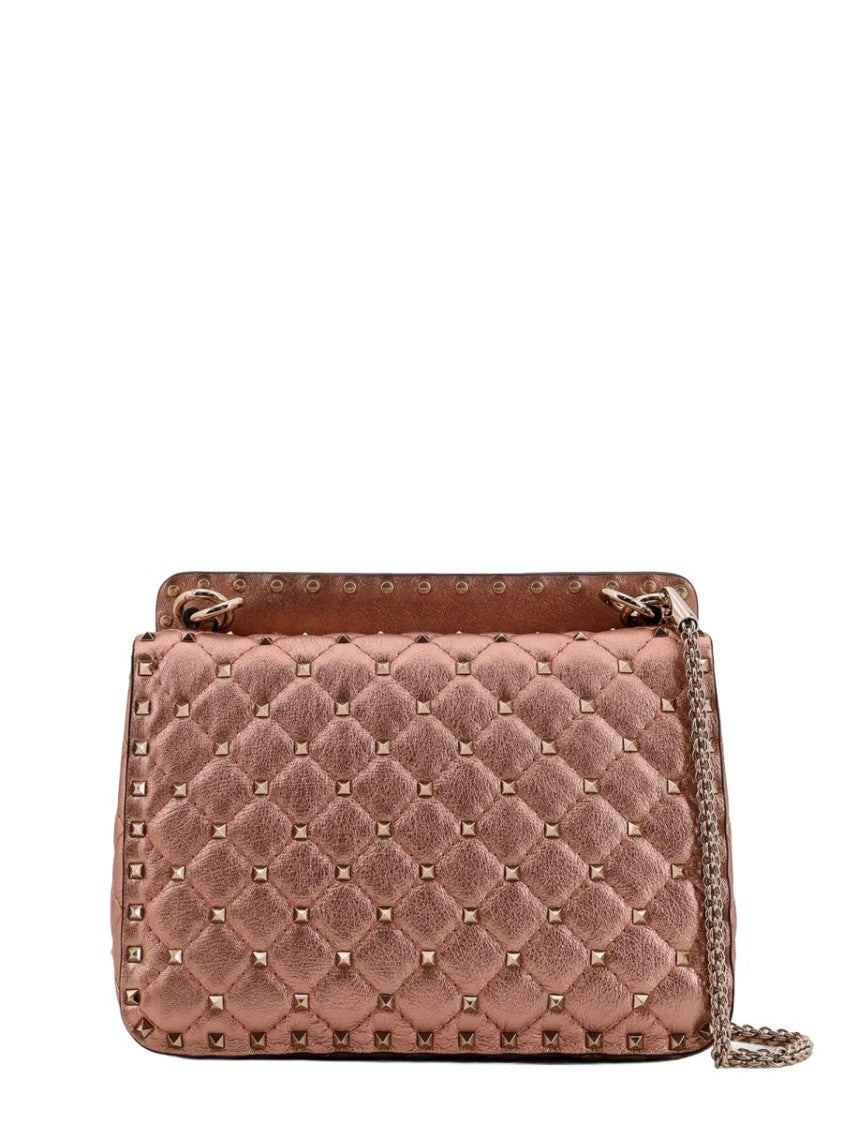 Valentino Garavani Quilted Brown Leather Bag With Pyramid Studs And Chain Strap