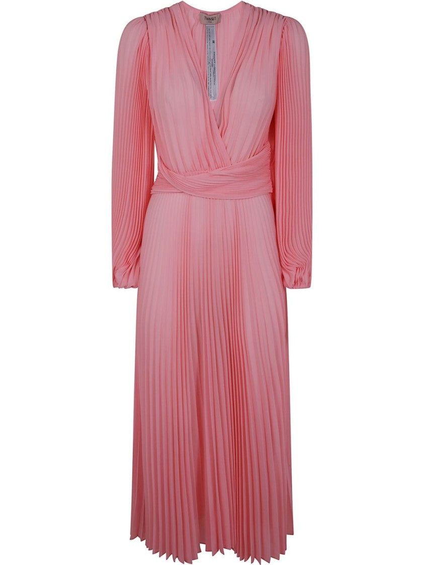 Twin-Set Twist-Detail Midi Dress With V-Neck