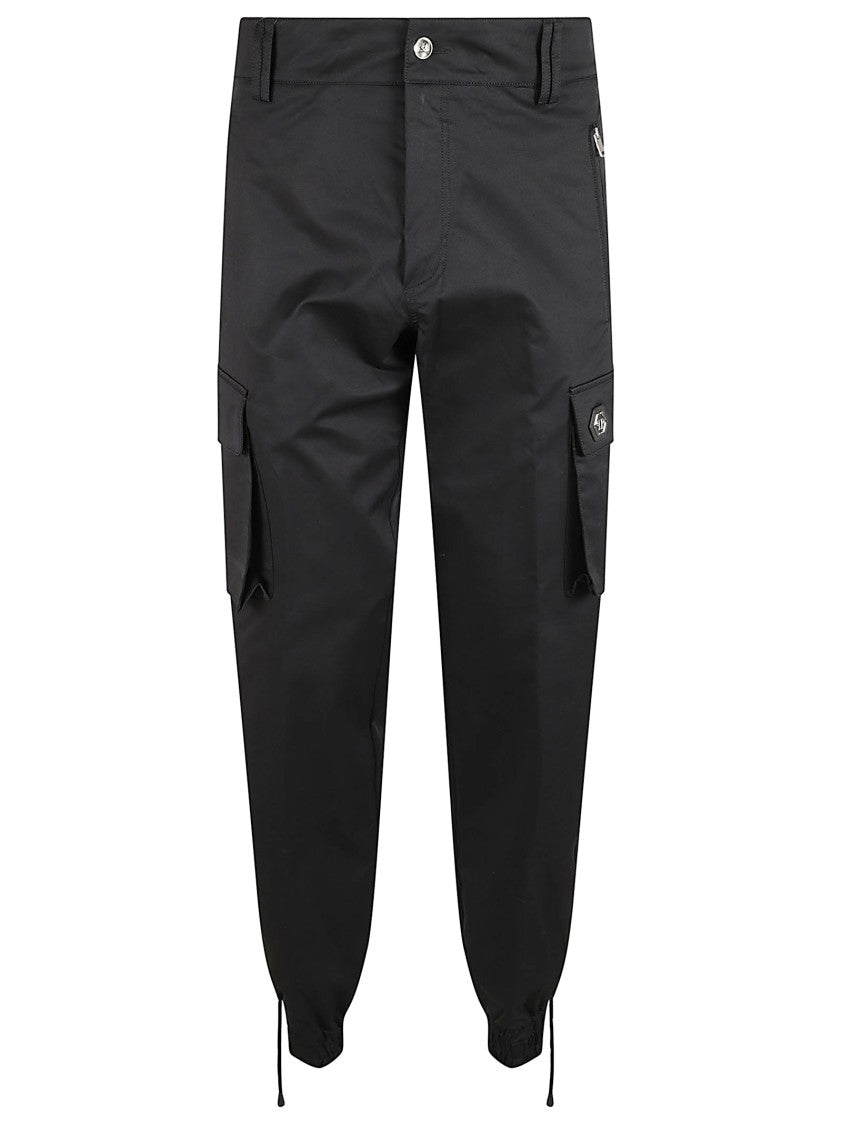 Philipp Plein Tapered Black Cargo Trousers With Adjustable Cuffs